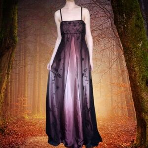 Y2k Vtg Empire Style Purple Ombre Lace/Beads Prom Evening Silky Slip Gown Sz 10